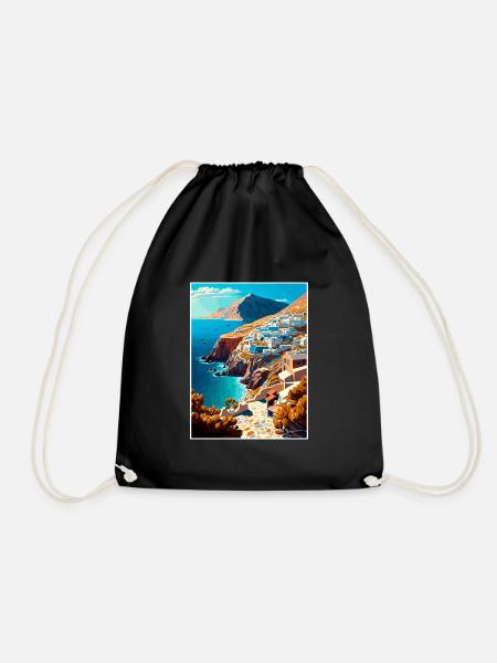 Folegandros Griechenland Dekoration Reiseposter - Turnbeutel - Schwarz