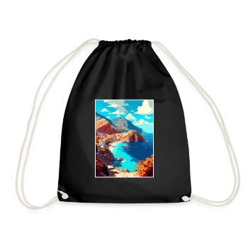 Karpathos Greece Decoration Vintage Travel Poster - Drawstring Bag - black - Front