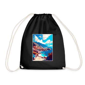 Karpathos Greece Decoration Vintage Travel Poster - Drawstring Bag - black - Front