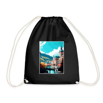 Karlovy Vary Czech Republic Vintage Travel Poster - Drawstring Bag - black - Front