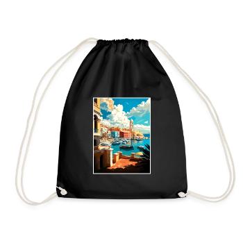 Heraklion Greece Decoration Vintage Travel Poster - Drawstring Bag - black - Front
