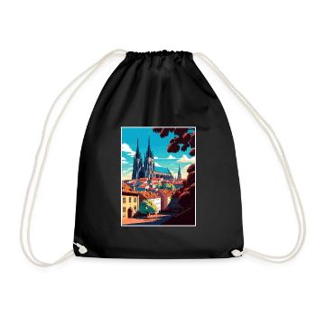 Brno Czech Republic Vintage Travel Poster Souvenir - Drawstring Bag - black - Front