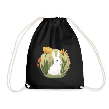 Garten-Hase mit Tulpe und anderen Blumen - Turnbeutel - Schwarz - Vorne