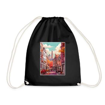 Brussels Belgium Vintage Travel Poster Souvenir - Drawstring Bag - black - Front