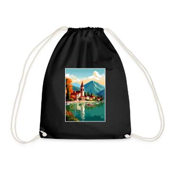 Lake Annecy Vintage Travel Poster WPA Souvenir - Drawstring Bag - black - Front