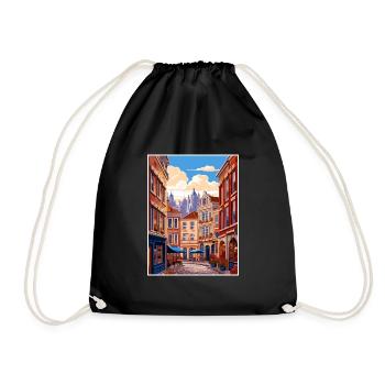 Brussels Belgium Vintage Travel Poster Souvenir - Drawstring Bag - black - Front