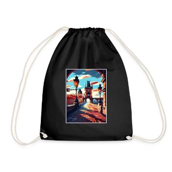Prague Czech Republic Vintage Travel Poster WPA - Drawstring Bag - black - Front