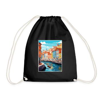 Porto Portugal Vintage Travel Poster WPA Souvenir - Drawstring Bag - black - Front