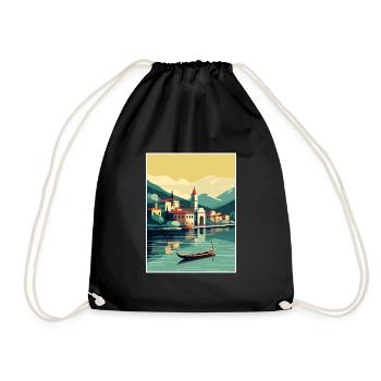 Lake Como Italy Decoration Vintage Travel Poster - Drawstring Bag - black - Front