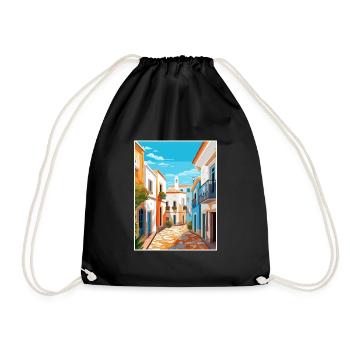 Evora Portugal Vintage Travel Poster WPA Souvenir - Drawstring Bag - black - Front