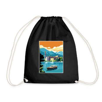 Lake Como Italy Decoration Vintage Travel Poster - Drawstring Bag - black - Front