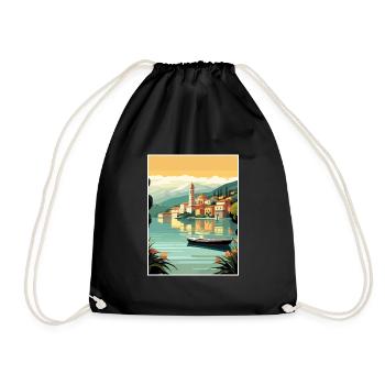 Lake Como Italy Decoration Vintage Travel Poster - Drawstring Bag - black - Front