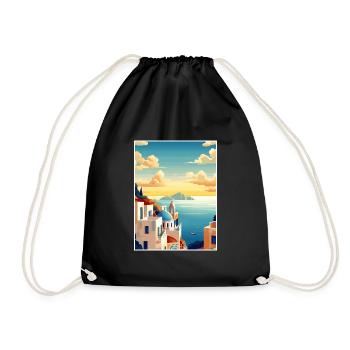 Santorin Grèce décoration grec voyage affiche - Sac de sport léger - noir - Devant