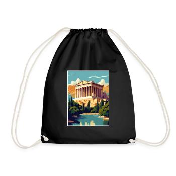 Athens Greece Decoration Vintage Travel Poster WPA - Drawstring Bag - black - Front