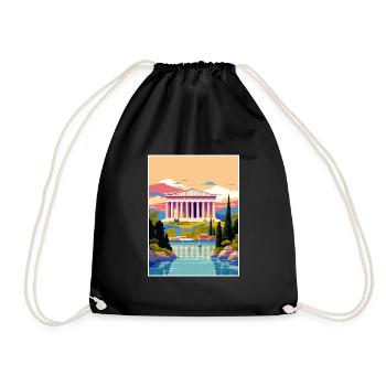 Athens Greece Decoration Vintage Travel Poster WPA - Drawstring Bag - black - Front
