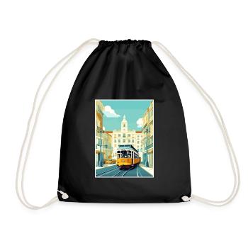 Lisbonne Portugal Tram Vintage voyage affiche WPA Art - Sac de sport léger - noir - Devant
