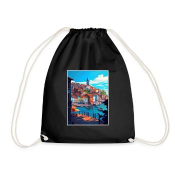 Porto Portugal Vintage Travel Poster WPA Souvenir - Drawstring Bag - black - Front