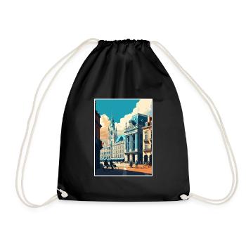 Brussels Belgium Vintage Travel Poster Souvenir - Drawstring Bag - black - Front