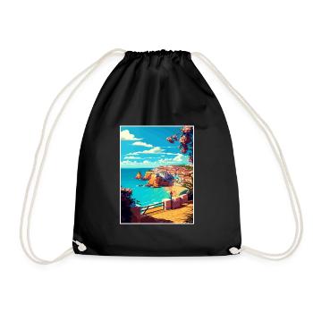 Albufeira Portugal Cascais Vintage Travel Poster - Drawstring Bag - black - Front