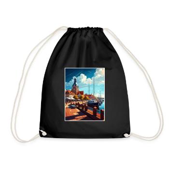 Ustka Poland Vintage Travel Poster WPA Souvenir - Drawstring Bag - black - Front