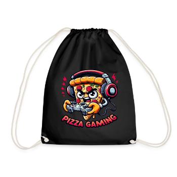 A pizza that plays video games - Drawstring Bag - black - Front