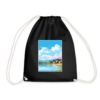 Lake Banyoles Spain Ibiza Deco Travel Poster - Drawstring Bag - black - Front