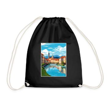 Ljubljana Slovenia Vintage Travel Poster Souvenir - Drawstring Bag - black - Front