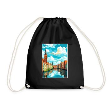 Gdansk Polish Baltic Coast Poland Travel Poster - Drawstring Bag - black - Front