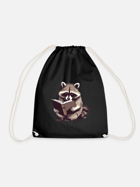 Lesender Waschbär mit Buch - Turnbeutel - Schwarz