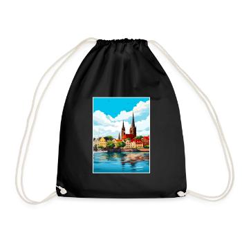 Rostock Germany Vintage Travel Poster WPA Souvenir - Drawstring Bag - black - Front