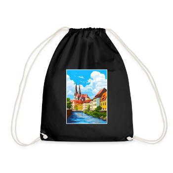 Regensburg Germany Vintage Travel Poster Souvenir - Drawstring Bag - black - Front