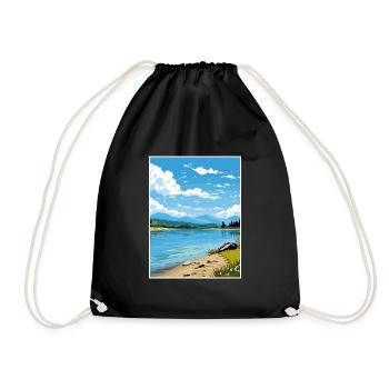 Lake Banyoles Spain Ibiza Deco Travel Poster - Drawstring Bag - black - Front