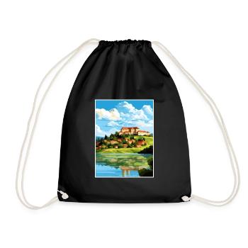 Ptuj Castle Slovenia Lake Bled Travel Poster - Drawstring Bag - black - Front