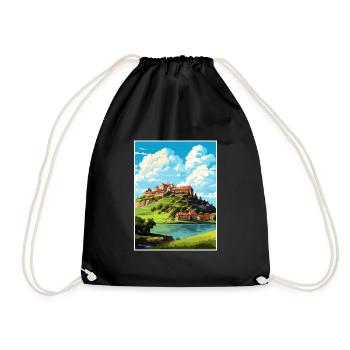 Ptuj Castle Slovenia Lake Bled Travel Poster - Drawstring Bag - black - Front