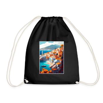 Hydra Greece Decoration Vintage Travel Poster WPA - Drawstring Bag - black - Front