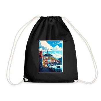 Bergan Norway Oslo Vintage Travel Poster Souvenir - Drawstring Bag - black - Front