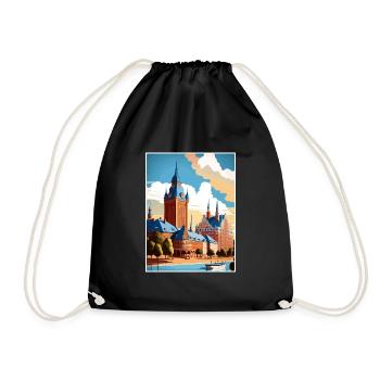 Halmstad Sweden Vintage Travel Poster WPA Souvenir - Drawstring Bag - black - Front