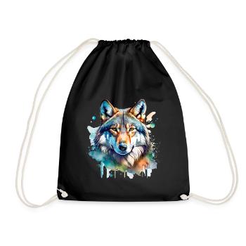 Watercolor Wolf Portrait - Drawstring Bag - black - Front