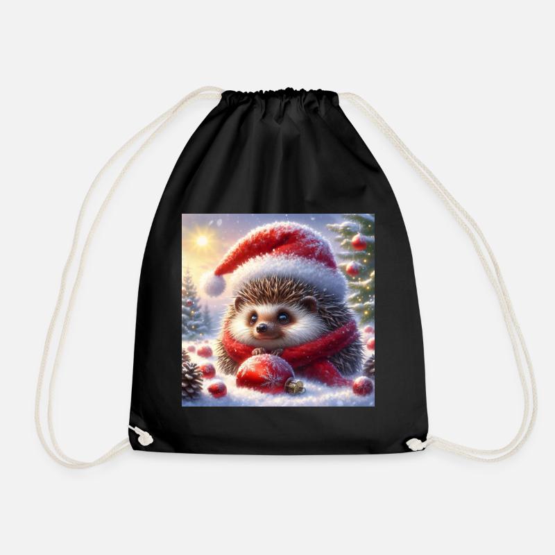 Weihnachts-Igel - Turnbeutel - Schwarz