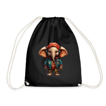 Cool Elephant Puppie Streetwear Hip Hop Design - Drawstring Bag - black - Front