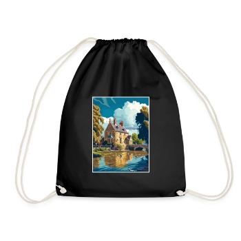 Bourton On The Water England Vintage Travel Poster - Drawstring Bag - black - Front