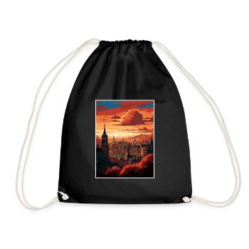 Edinburghscape European Scotland Travel Poster - Drawstring Bag - black - Front