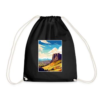 Salisbury Crags Edinburgh Scotland Travel Poster - Drawstring Bag - black - Front