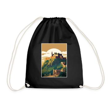 Edinburghscape European Scotland Travel Poster - Drawstring Bag - black - Front
