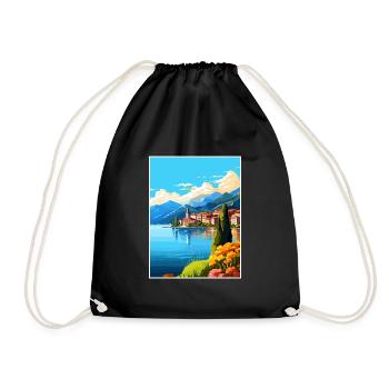 Lake Como Italy Decoration Vintage Travel Poster - Drawstring Bag - black - Front