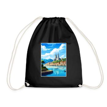 San Sebastian Spain Vintage Travel Poster Souvenir - Drawstring Bag - black - Front