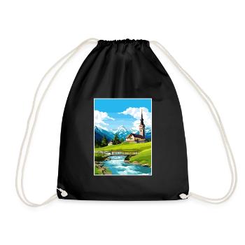 Ramsau Germany Berchtesgaden Vintage Travel Poster - Drawstring Bag - black - Front