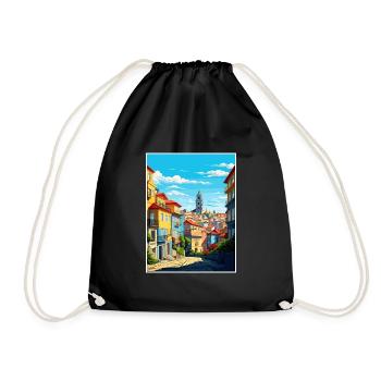 Porto Portugal Vintage Travel Poster WPA Souvenir - Drawstring Bag - black - Front