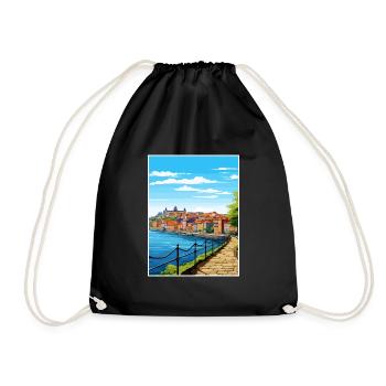 Porto Portugal Vintage Travel Poster WPA Souvenir - Drawstring Bag - black - Front