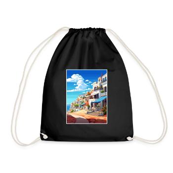 Albufeira Portugal Cascais Vintage Travel Poster - Drawstring Bag - black - Front